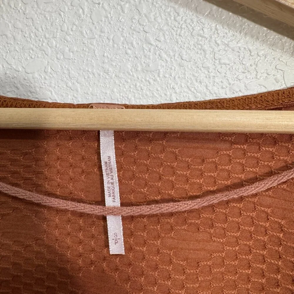 ☀️ FREE PEOPLE Penny Plunge Neck Stretch Wrap Long Sleeve Top Burnt Orange